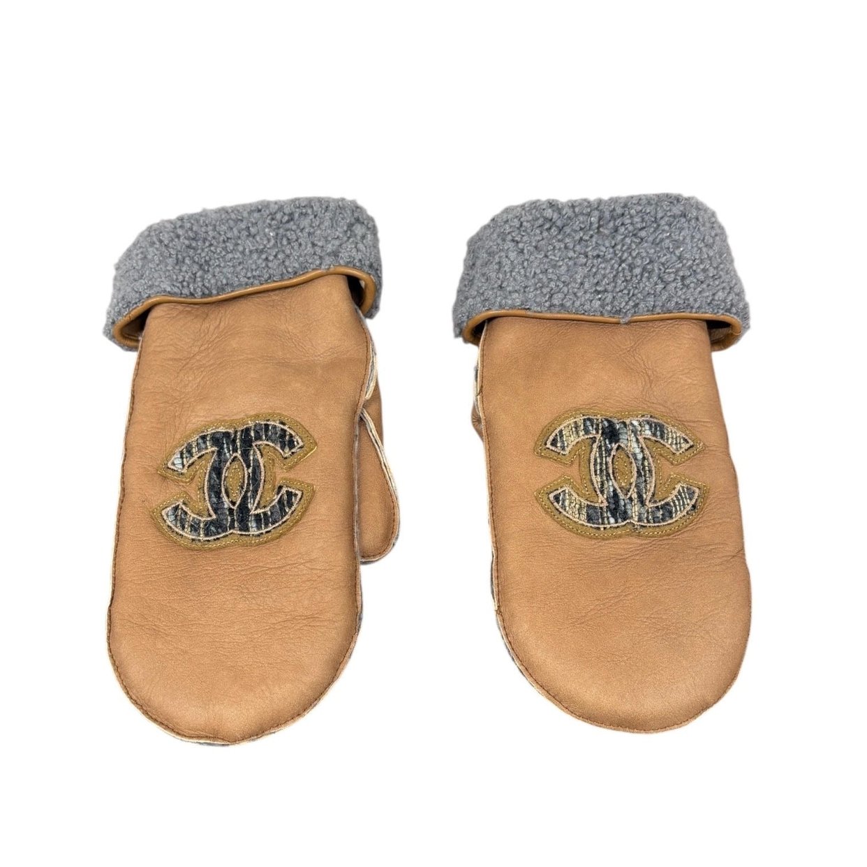 Chanel Tan Shearling Logo Mittens | Treasures of NYC - New York, NY | ATTIC