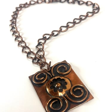 Vintage Copper Necklace, Large Copper Pendant, Floral Copper Necklace, Statement Copper Necklace, Vintage Copper Jewelry 