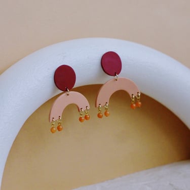 Beaded Dangle Earrings / Colorful Boho Polymer Clay Jewelry 
