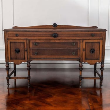 Antique English Sideboard Buffet Cabinet, Walnut Wood, Jocobean, Entryway, Living Room 