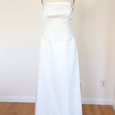 70s Pleated Back Strapless Button Down Bridal Gown
