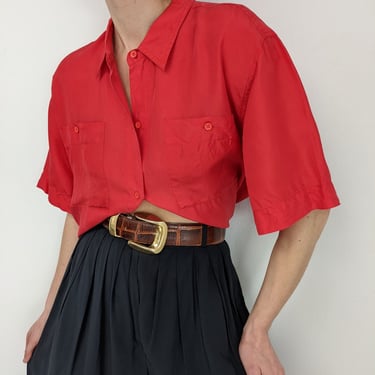 Vintage Rouge Red Paper-Thin Silk Blouse
