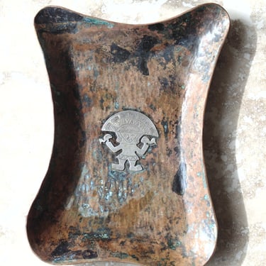 Graziella Laffi ~ Peruvian Hammered Copper and Sterling Silver Tray Featuring a Pre-Columbian Figure 
