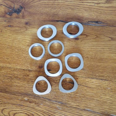 Vintage Pewter Napkin Rings Set of 8 Geometric Shapes 