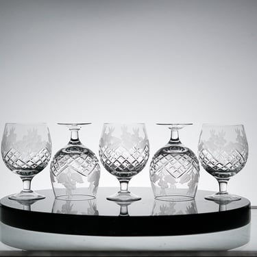 Vintage Crystal Brandy Snifter, set of 5, Pressed Crystal Glass Set, VTG Cocktail Glass, Cocktail Glasses Rum Snifter 