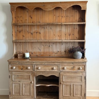 Antique English Pine Step-back Hutch 