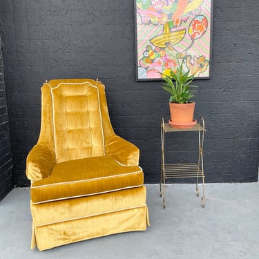 Gold Velvet Highback Chair With Piping