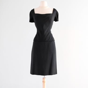 Vintage 1960's Little Black Silk Cocktail Dress by Estevez / M