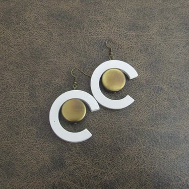 White wooden mid century modern statement earrings 