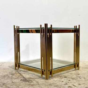 Vintage 1970s Post Modern Large Brass Side Table In The Style of Henredon 