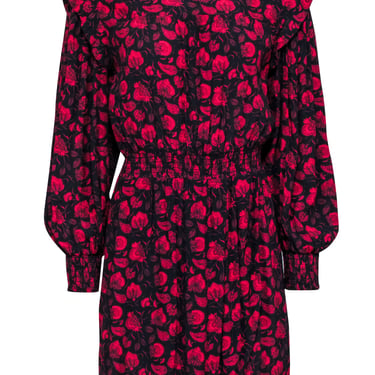 Rebecca Minkoff - Red &amp; Navy Print Long Sleeve Smocked Waist Dress Sz S