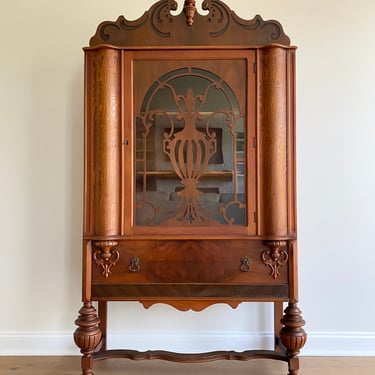 NEW - Antique Jacobean China Cabinet Hutch, Vintage Display Cabinet, Dining Room Furniture 