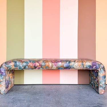 Colorful Floral Upholstered Waterfall Bench