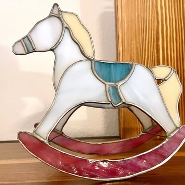 Vintage Stained Glass Rocking Horse Handcrafted Tabletop Baby Room Decor 7.5”X 7” 