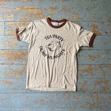 Vintage 1980s ‘Tea Party Dump Hungate’ Ringer Shirt 