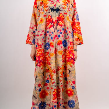 1930s Silk Floral Kimono Style Robe with Vibrant Floral Print