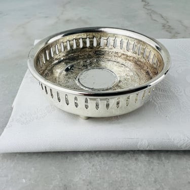 Vintage Marlboro Plate Bottle Coaster silver plate bottle holder Etched & pierced EP Copper wine coaster bottle holder vintage wedding gift 