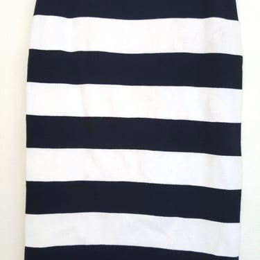 Navy & White Sweater Skirt Size XLarge Nautical Knit Pencil Apart