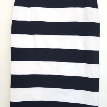 Navy &amp; White Sweater Skirt Size XLarge Nautical Knit Pencil Apart