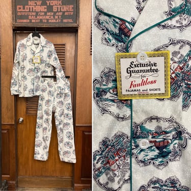 Vintage 1950’s Deadstock Atomic Pattern Cotton Pajamas PJ Rockabilly Set, Pajama Set, Two Piece, Deadstock, NOS, Atomic, Novelty Print 