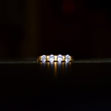 Vintage 14K Yellow Gold Tanzanite Band Ring, 4-Stone Half Eternity Ring, Anniversary/Engagement Ring, 585, Stacking Ring, Size 7 1/4 US 