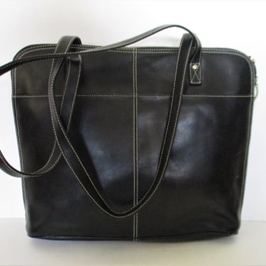 Vintage Wilsons Leather Briefcase, Satchel, Valise, Black Leather, Shoulder Straps 