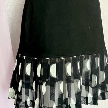 Vintage 90s Skirt, Above Knee, Sheer Pleats, Polka Dot, Black and White, Elastic Waist 