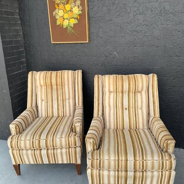 Brown and Tan Striped Armchairs