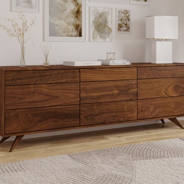 Modern 9 Drawer Dresser, Handmade Solid Wood, Organic Finish, Contemporary Design, Hairpin Legs Mid Century Modern 