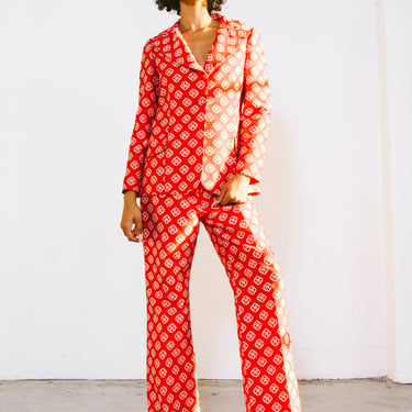 1970s Red Brocade Pant Suit