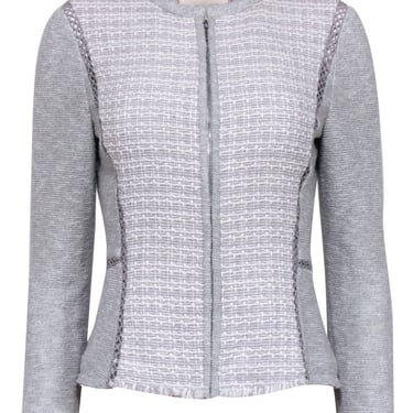 Rebecca Taylor - Grey & White Tweed Detail Zipper Front Jacket Sz 6