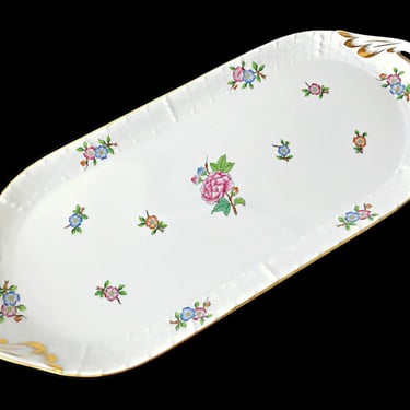 Herend porcelain cookie or sandwich serving plate, Repurposed Boudoir decor, Dresser organizer Vanity perfume tray, Chic pink floral china 