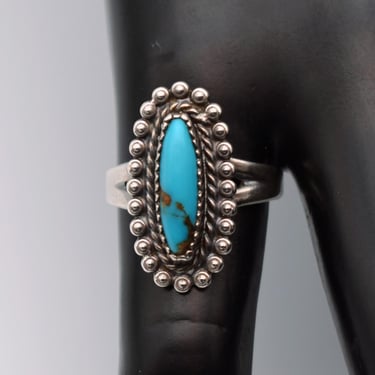 60's Bell Trading Post sterling turquoise size 5.5 ring, oval 925 silver flawed Southwestern solitaire 