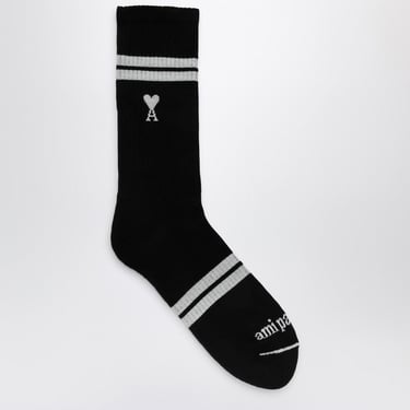 Ami Paris Black/White Cotton Blend Socks With Logo Men