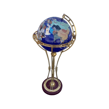 Blue Tall Vintage Alexander Kalifano Style Mother of Pearls Gemstone World Globe