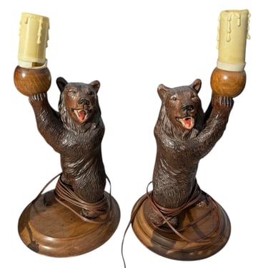 Pair Black Forest Lamps