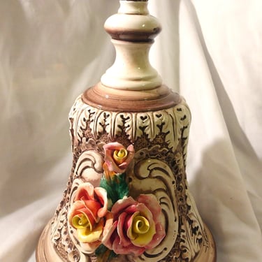 VINTAGE Capodimonte Ceramic Bell, Made in Italy Floral Ceramic Bell, Home Decor 