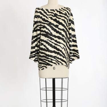 Vintage 80s St. Martin sequin beaded striped zebra silk blouse 