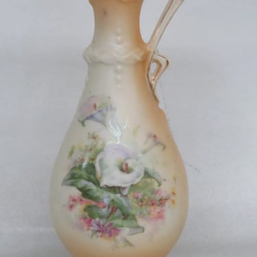 Porcelain Orange Gold Trim Floral Footed Pitcher Vase Made in Austria 3619B
