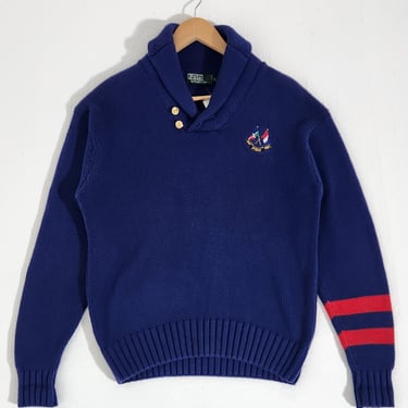 Vintage 1990s Polo Ralph Lauren Blue Collared Knit Sweater Sz. XL