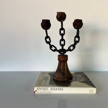 Vintage Handmade Wood and Chain Candleholder 
