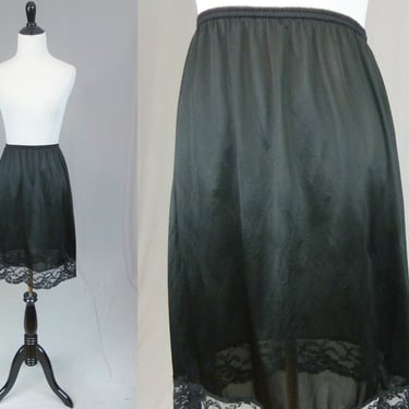 80s 90s Black Half Slip - Nylon Skirt Slip - Lace Trim Hem - Simple Pleasures - Vintage 1980s 1990s - Size M Medium 