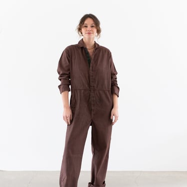 Vintage Overdye Hickory Brown Hook Loop Coverall | Unisex V*1cro Knit Cuffs Army Jumpsuit | Flight Suit Studio Ceramic | Boilersuit | S M | 