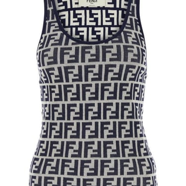 Fendi Woman Embroidered Stretch Cotton Tank Top