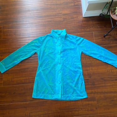 Vintage 1970’s Sheer Blue and Green Swirl Blouse 