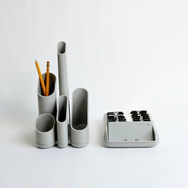 Postmodern Desk Organizers, Stationary & Address Holders, Eldon Industries Grey Plastic, Workspace or Back to School, Vintage 1980's 