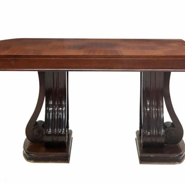 1930s/1940s French Art Deco Rosewood Double Scroll Pedestal Dining Table 