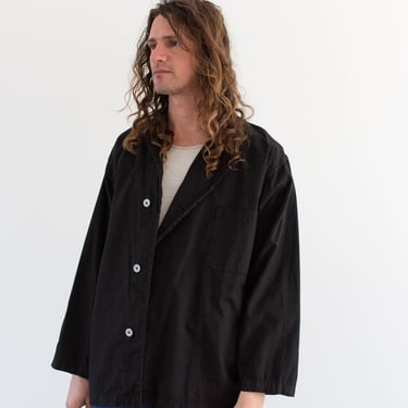 Vintage Black Side Button Artist Smock Jacket | Unisex 50s Overdye Cotton Shirt | Made in USA | M L XL 