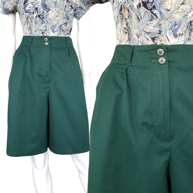 Vintage Wide Leg Bermuda Shorts, Medium / Pleated Flared Shorts / Womens High Waist Sportswear Shorts / Dark Green 1990s Fila Golf Shorts 