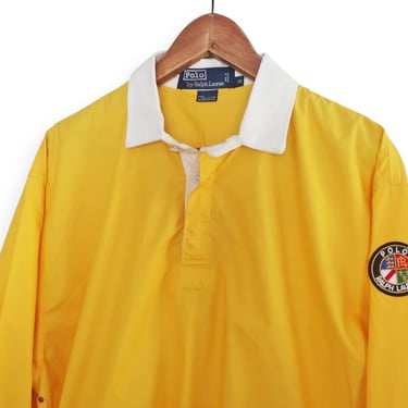 vintage Polo shirt / 90s Polo rugby shirt / 1990s Polo Ralph Lauren yellow cookie polo pull over rugby shirt Medium 